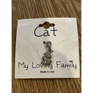 My Loving Family Silver Tone Cat Charm With Lobster Claw Clasp